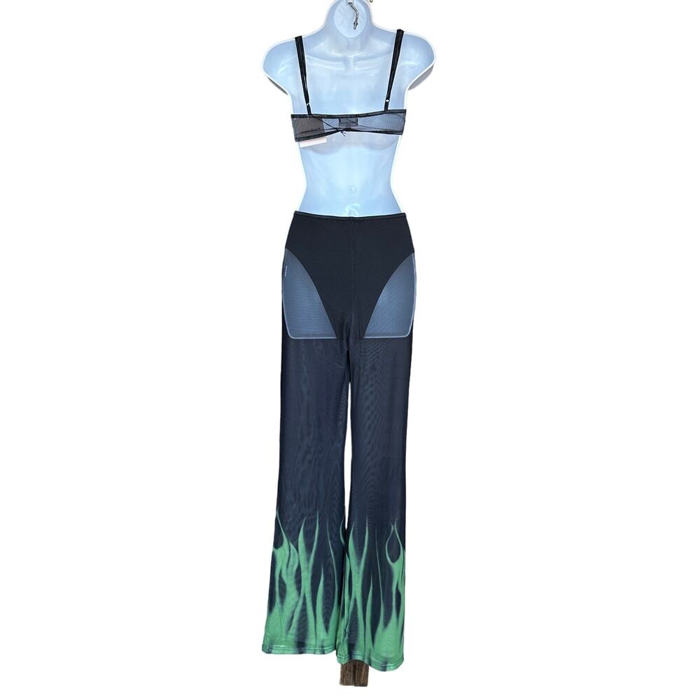 Superdown Black Flare Pant Set SMALL Crop Top Flames Coachella Festival $88 NEW - Picture 6 of 12